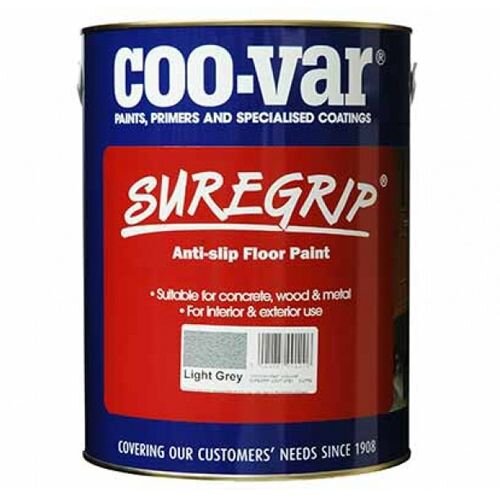 Coo-Var SureGrip Non Slip Anti Slip Floor Paint for Concrete, Metal & Wood (5 Litre, Grey)